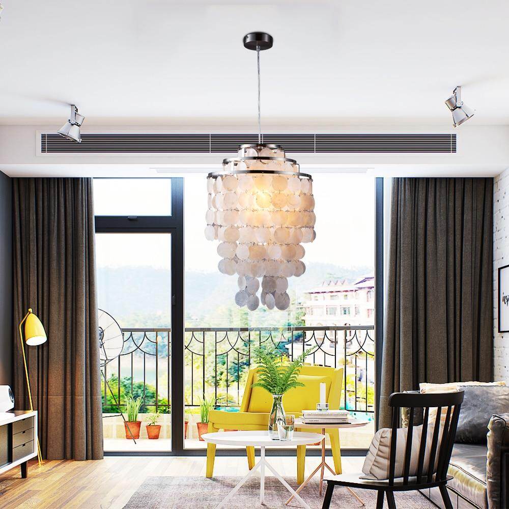 Modern Nordic White Natural Seashell Hanging Pendant Lamp Fixture E27 LED Lights For Home Deco Bedroom Living Room Restaurant