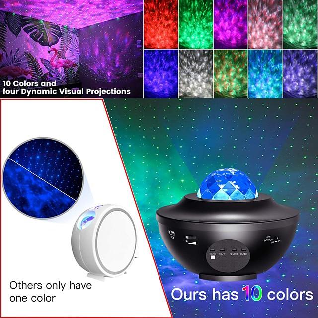LED Starry Galaxy Projector Night Light Ocean Wave Projection with Bluetooth Music Speaker 8W LED 10 Colors 21 Lighting Modes Brightness Levels Adjustable with Remote Control-LITBest