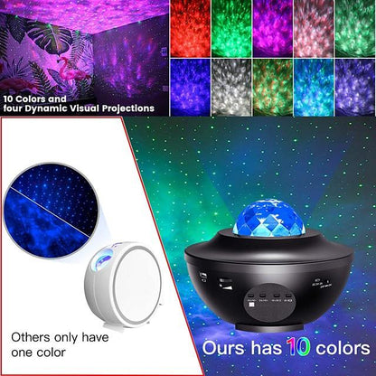LED Starry Galaxy Projector Night Light Ocean Wave Projection with Bluetooth Music Speaker 8W LED 10 Colors 21 Lighting Modes Brightness Levels Adjustable with Remote Control-LITBest