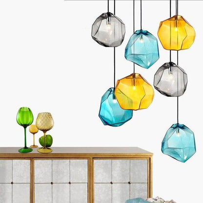 Modern Scandinavian Ice Crystal Glass Pendant Lights Creative Restaurant Hanging Lights Colored Stone Single Head Luminarias