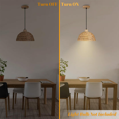 Hand Woven Rattan Pendant Light Adjustable Hemp Hanging Pendant Light Chinese Style Bamboo Home Decor Lighting