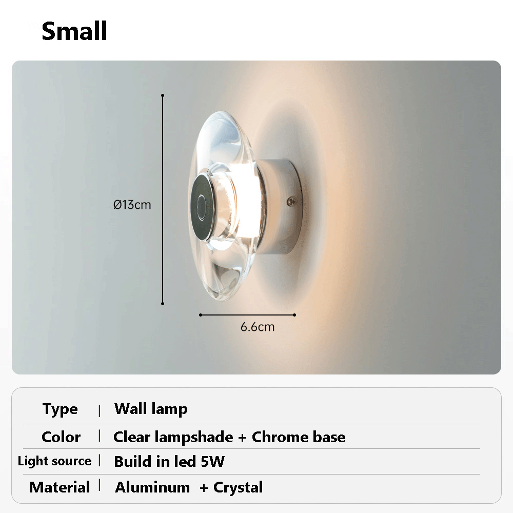 Modern Round Crystal Bedside Lamp Bedroom Living Room LED Sconce Minimalist Art Circular Corridor Mirror Wall Lights