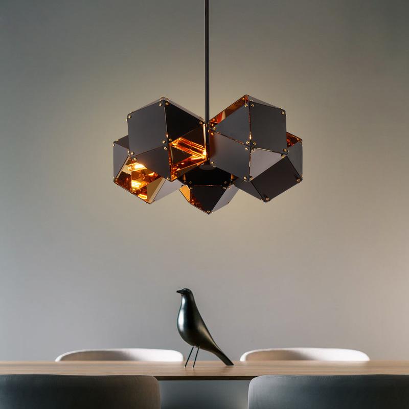 Post-modern Living Room Luxury Chandelier Nordic Personalized Creative Restaurant Polyhedron Mirror Glass Chandelier