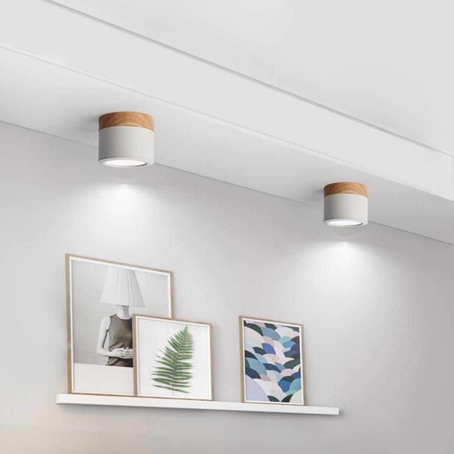 LED Downlight Dimmable 5W 12W Led Surface Mounted Ceiling Downlight Nordic Iron+wood Spot light for indoor Foyer,Living Room