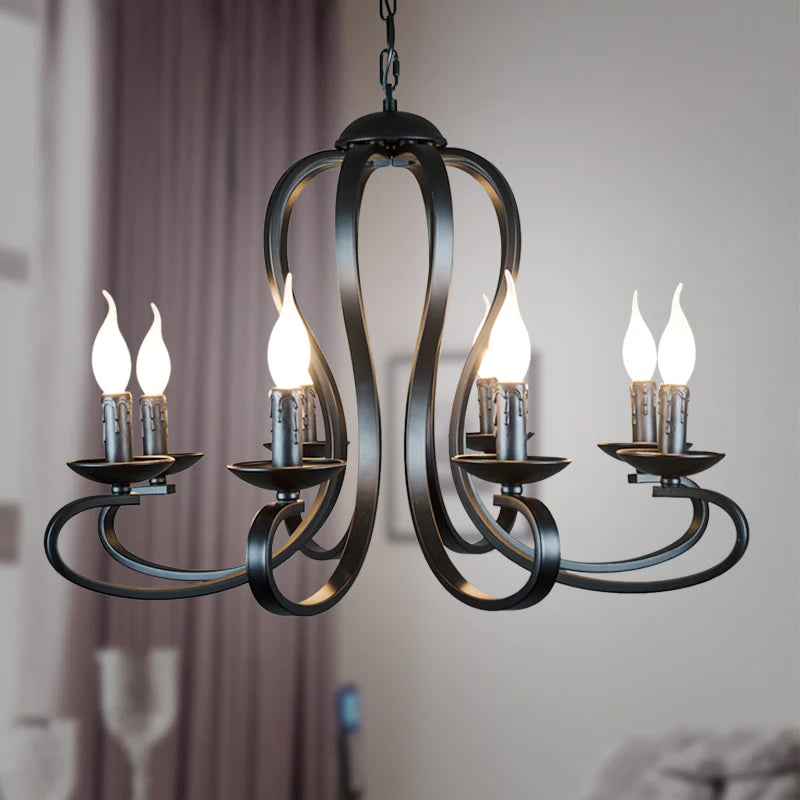 Nordic American Coutry Style Modern Candle Chandelier Lamps Fixtures Vintage White/Black Wrought Iron  Home Lighting E14