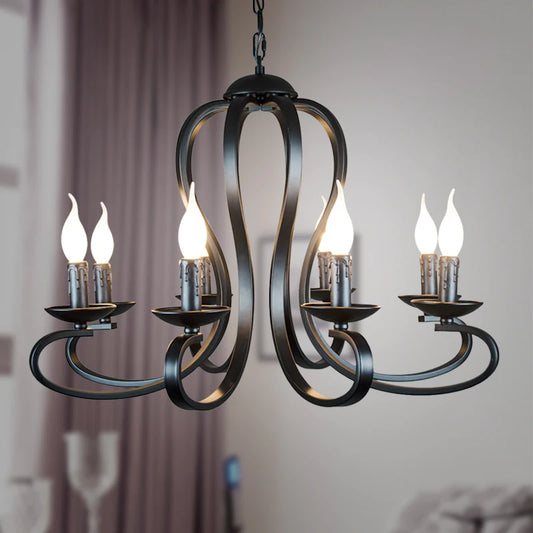 Nordic American Coutry Style Modern Candle Chandelier Lamps Fixtures Vintage White/Black Wrought Iron  Home Lighting E14