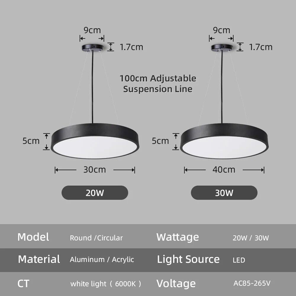 LED Round Pendant Light 110V/220V Ceiling Chandelier Office Ring Hanging Lamps Dining Living Room Home Ceiling Lighting Fixture