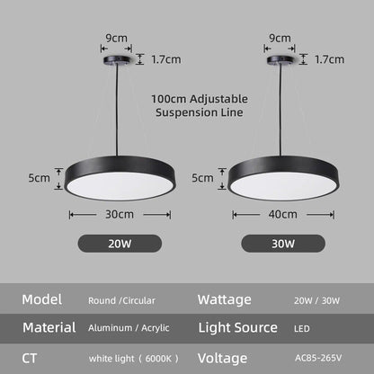 LED Round Pendant Light 110V/220V Ceiling Chandelier Office Ring Hanging Lamps Dining Living Room Home Ceiling Lighting Fixture