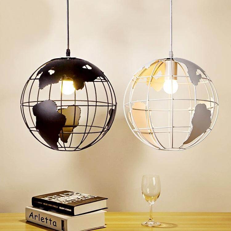 Modern Globe Pendant Lights Black/White Pendant Lamps for Bar/Restaurant Hollow Ball Ceiling Fixtures Pendant Light Globes