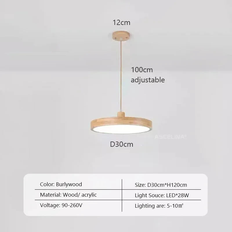 LED Wooden Pendant Light Plenum Ultra-thin For Living Room Bedroom Beside Study Hotel Dining Room Lamp LED Lighting Fixtures