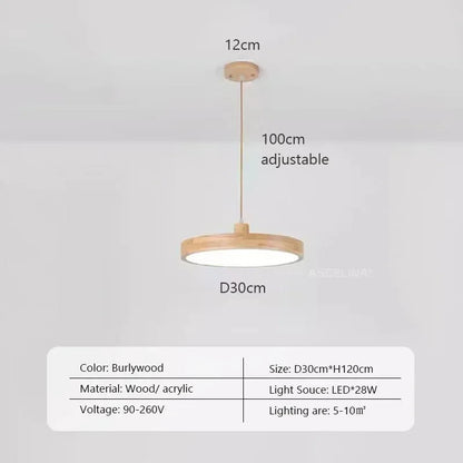 LED Wooden Pendant Light Plenum Ultra-thin For Living Room Bedroom Beside Study Hotel Dining Room Lamp LED Lighting Fixtures