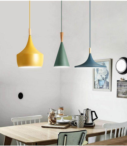 Modern Nordic Pendant Lights Iron Lampshade Wood LED Hanging Lamp
