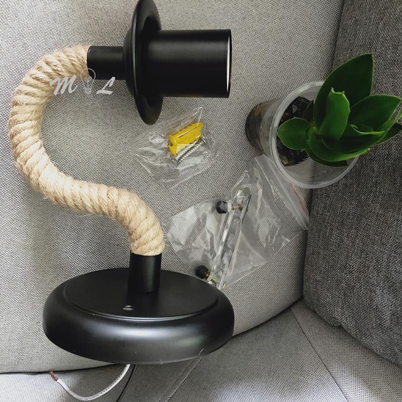 American Country Hemp Rope Wall Lamp Retro Light Wall Sconce Beside Living Loft Lighting Stairs Vanity Light Indoor Wall Lamps