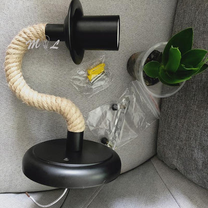 American Country Hemp Rope Wall Lamp Retro Light Wall Sconce Beside Living Loft Lighting Stairs Vanity Light Indoor Wall Lamps