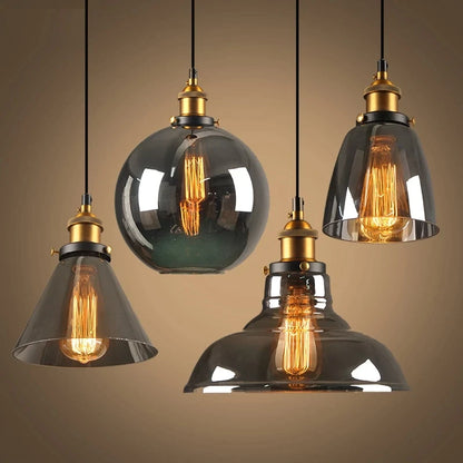 Vintage Pendant Lights Glass Pendant Lamps Loft Industrial Hang Lamp Smoky Grey Lamparas De Techo Colgante Modern Lustre Pendent
