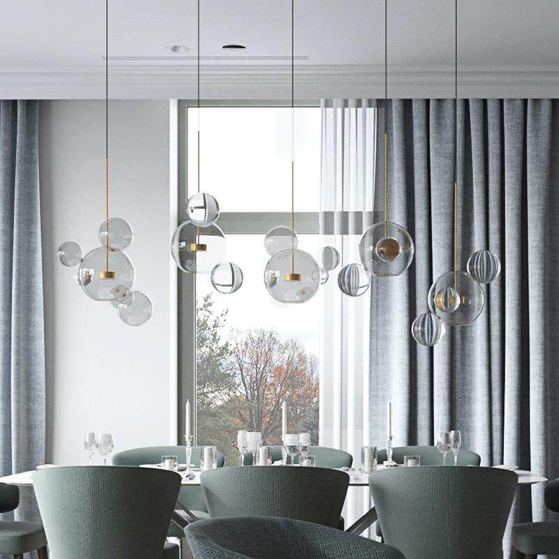 Modern Creative Clear Glass Bubble Ball LED Pendant Llights Kitchen Bedroom Store Cafe Interior Lighting Decorative Hanging Lamp