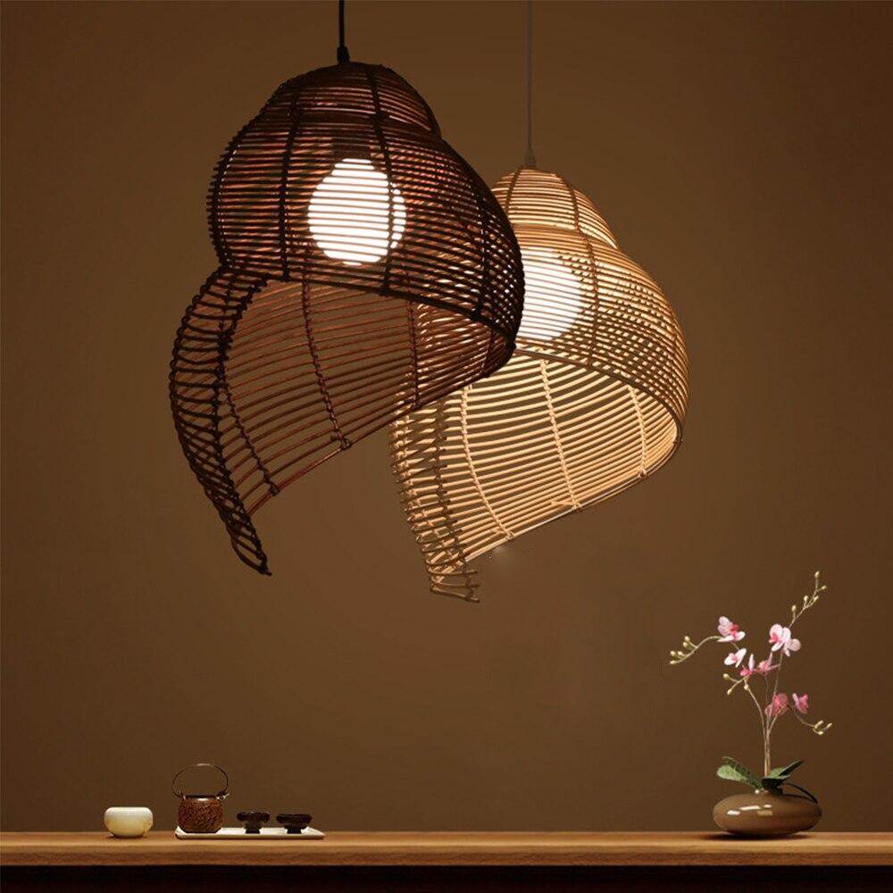Southeast Asia Creative Pendant Lamp Sea Snail Shape E27 Wicker Lamp Shades LED Lights For Study Parlor Fixtures Restaurant Etc