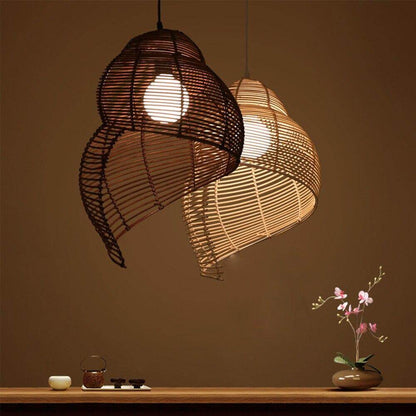 Southeast Asia Creative Pendant Lamp Sea Snail Shape E27 Wicker Lamp Shades LED Lights For Study Parlor Fixtures Restaurant Etc