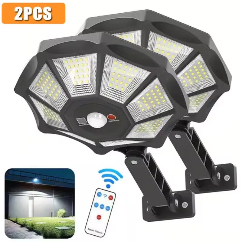 Outdoor Solar Flood Light 168LED Motion Sensor IP65 Waterproof Octagonal Design Dusk to Dawn 360° Adjustable Parking Lot Lights