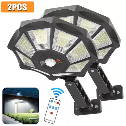 Outdoor Solar Flood Light 168LED Motion Sensor IP65 Waterproof Octagonal Design Dusk to Dawn 360° Adjustable Parking Lot Lights