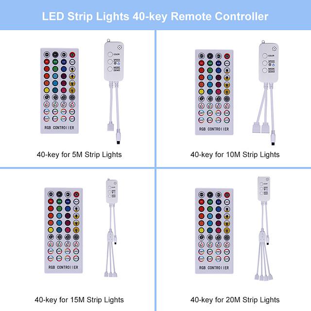 5M 10M 15M 20M RGB LED Strip Lights Music Sync 12V Waterproof LED Strip 30LED/M 5050 SMD Color Changing LED Light with Bluetooth Controller and Adapter for Bedroom Home TV Back Light DIY Deco