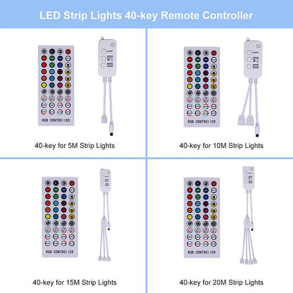 5M 10M 15M 20M RGB LED Strip Lights Music Sync 12V Waterproof LED Strip 30LED/M 5050 SMD Color Changing LED Light with Bluetooth Controller and Adapter for Bedroom Home TV Back Light DIY Deco
