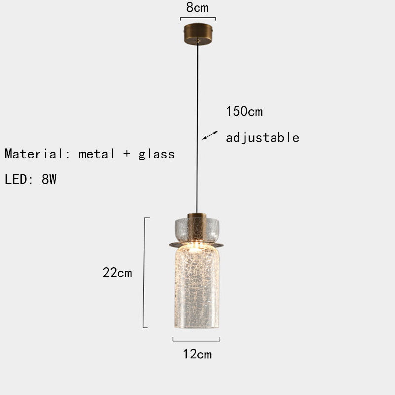 Creative Cracked Glass LED Pendant Light Gold Metal Clear Amber For Dining Room Bedroom Crod Adjustable