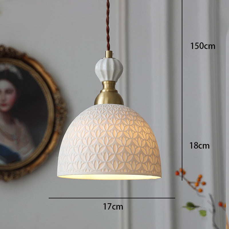 Modern Simple Cream Style Retro Brass Bedroom Bedside Lamp Dining Room Transparent Ceramic Chandelier