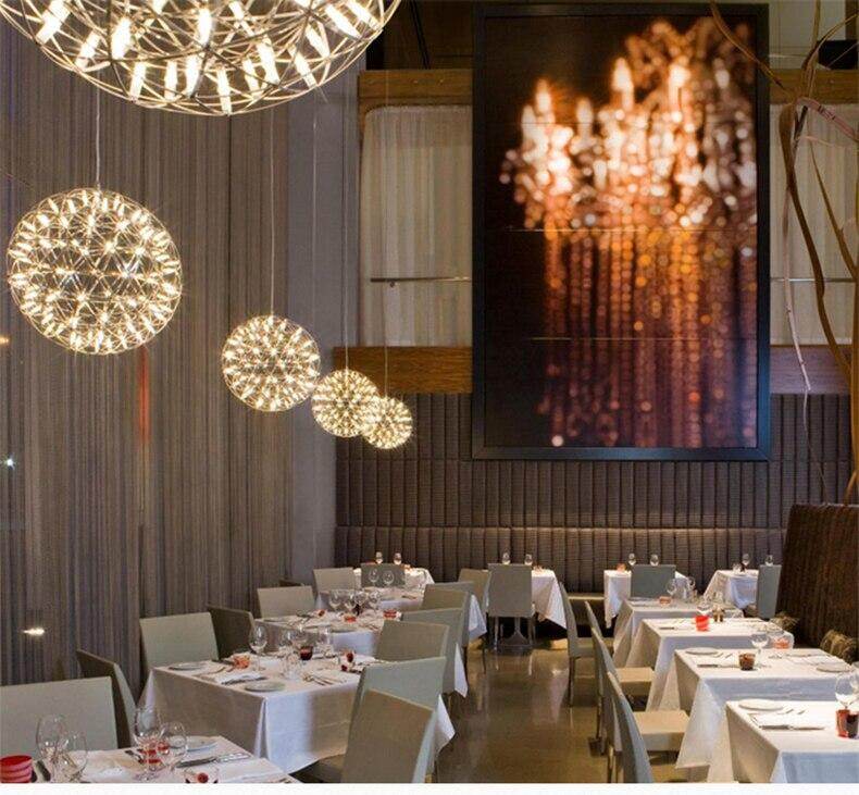 Firework Ball Pendant Lighting Fixtures Chrome/Gold Stainless Steel Lustre Led Nordic Lamp Lobby Hotel Living Room Cafe Hanglamp