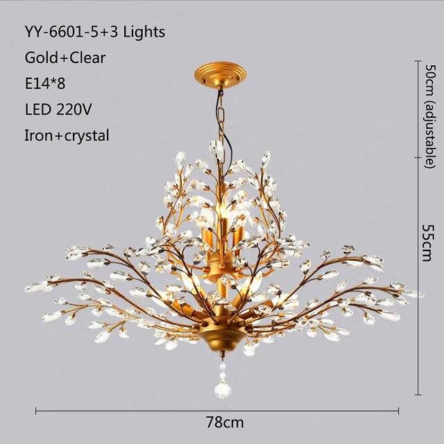 American Luxurious Crystal Chandelier E14 LED 220V For Restaurant  Lighting Chandelier Modern Home Decor Lighting Fixtures Room
