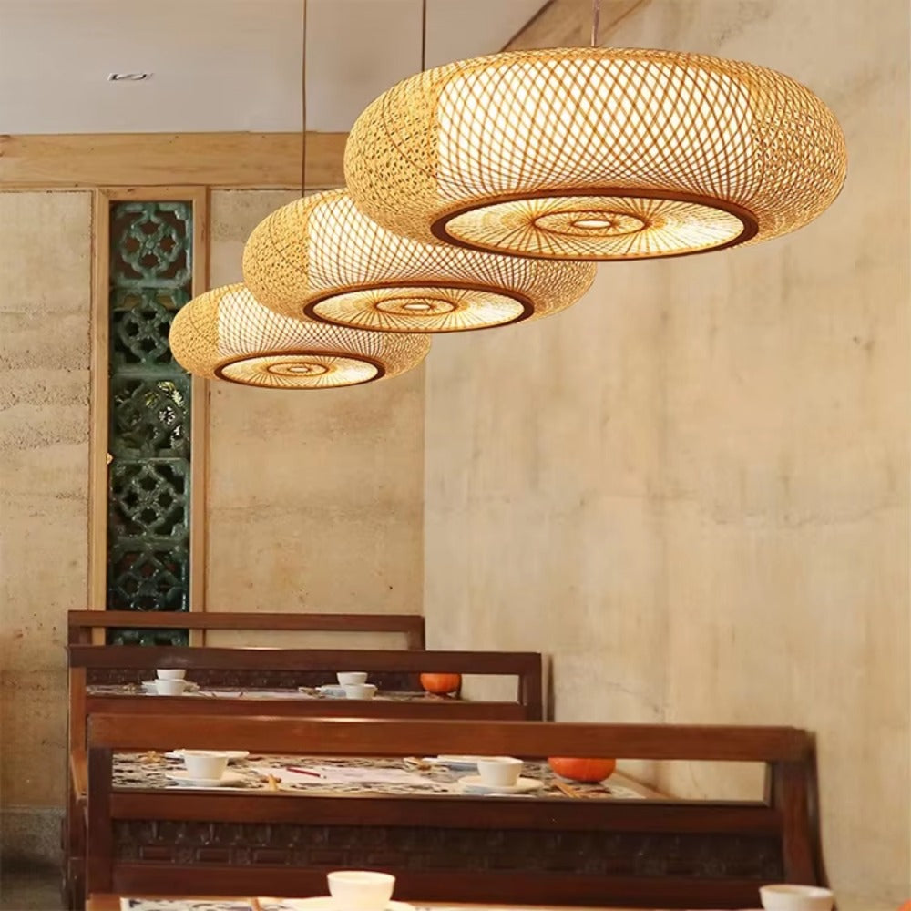 Round Natural Handmade Retro Classics Wicker Handmade Bamboo Pendant Light Bamboo Hanging Lampshade