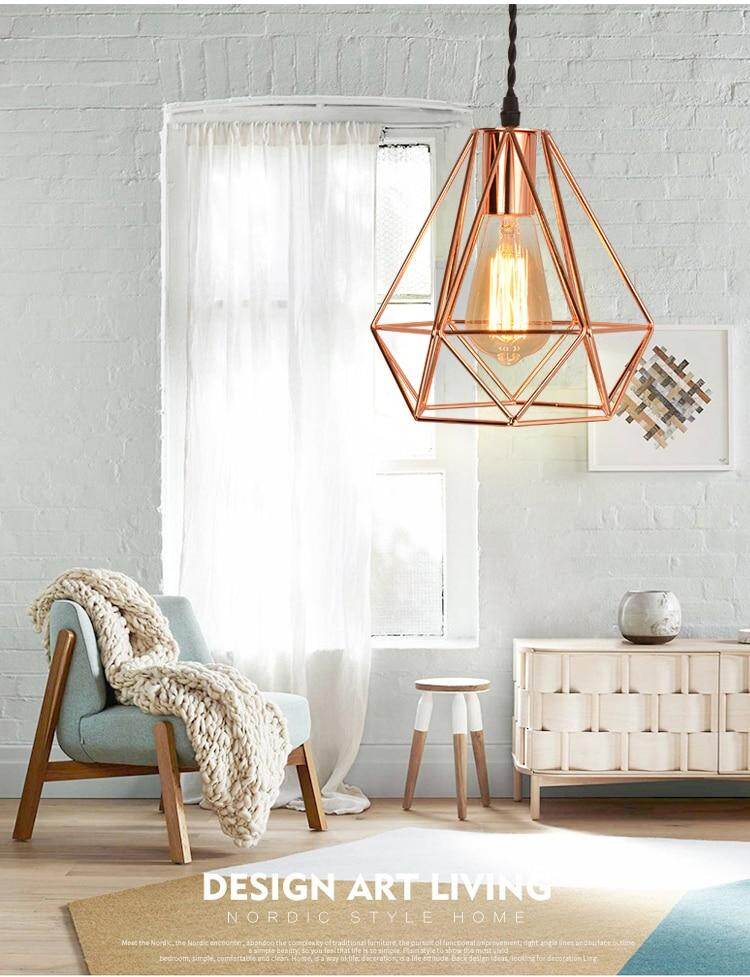 Modern Plating Metal Cage Pendant Lamp,Vintage Plating Rose Gold Birdcage Creative Hanging Lamp For Restaurant Living Room