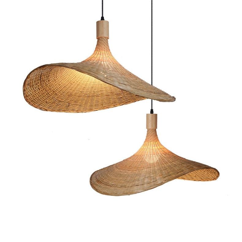 Bamboo Chandelier Rattan Straw Hat Lamp Stair Bamboo Lamp