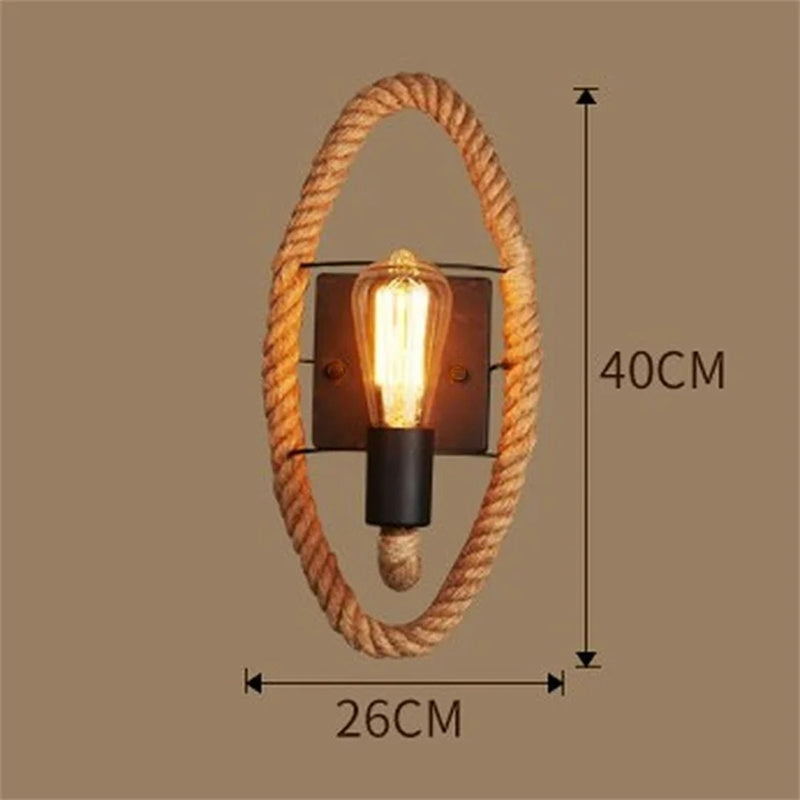 Hemp Rope Loft Style Wall Lamp Vintage Iron Industrial Bedside Light Retro Fixtures For Home Lightings Bar Cafe Living Room E27