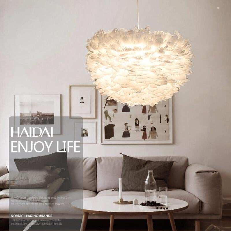 Loft Modern White Nature Goose Feather Pendant Lights Romantic E27 Led Pendant Lamps For Home Restaurant Bedroom Living Room