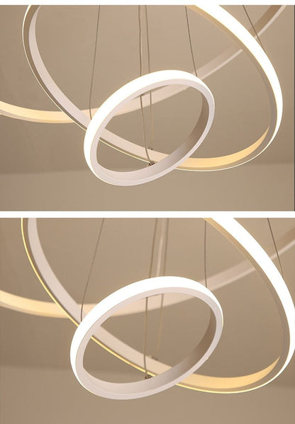 Modern LED Pendant Lights Hang Lamp Living Room Foyer White Coffee Black External Illumination Ring Lighting Luminaria Abajur De
