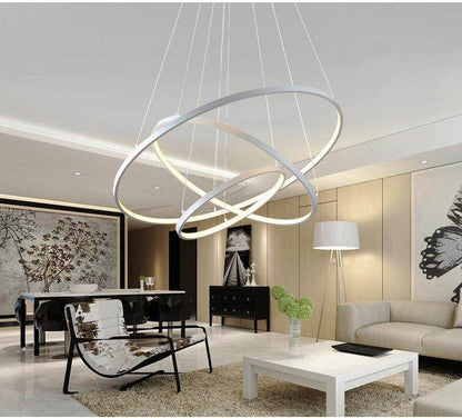 60CM 80CM 100CM Modern Pendant Lights For Living Room Dining Room Circle Rings Acrylic Aluminum Body LED Ceiling Lamp Fixtures