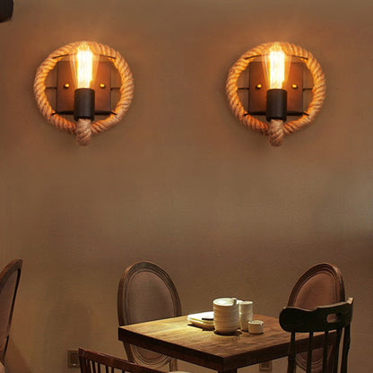 Hemp Rope Loft Style Wall Lamp Vintage Iron Industrial Bedside Light Retro Fixtures For Home Lightings Bar Cafe Living Room E27