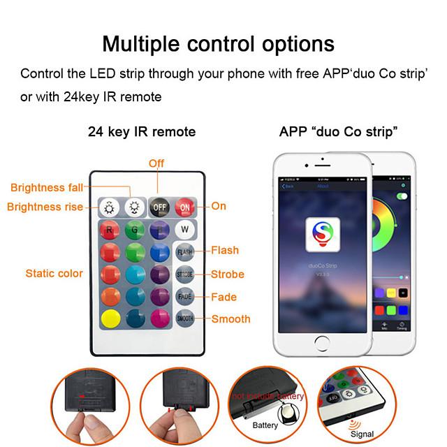 20M (4x5M) App Intelligent Control Bluetooth Music Sync Flexible Led Strip Lights 2835 RGB SMD 1080 LEDs IR 24 Key Bluetooth Controller with 12V Adapter Kit
