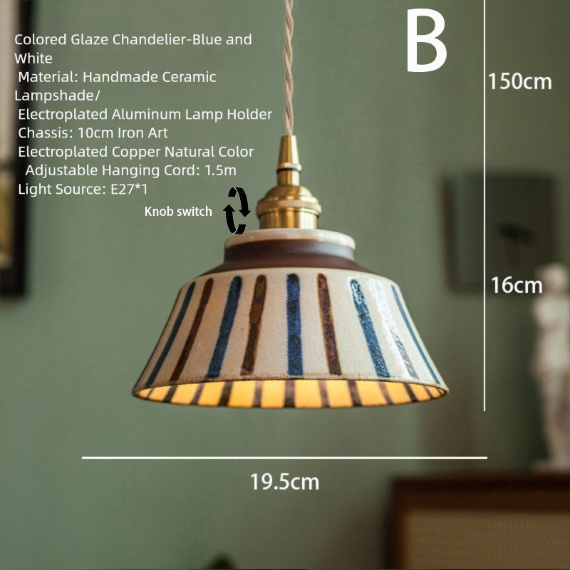 Chinese-style Retro Tea Room Colored Glazed Ceramic Blue-and-white Pendant Lamp