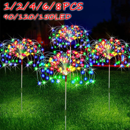 1/2/4/6/8Pcs Solar LED Firework Fairy Light Outdoor Garden Decoration Lawn Pathway Light for Patio Yard Party Christmas Wedding