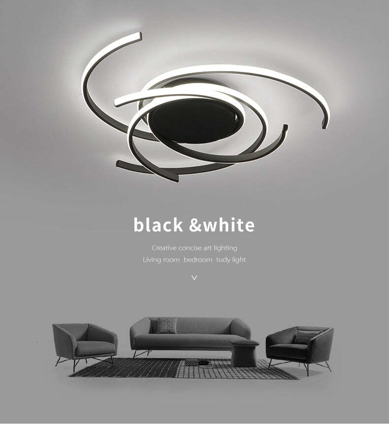 Creative Modern Led Ceiling Lights Living Room Bedroom Study Balcony Indoor Lighting Black White Aluminum Ceiling Lamp Fixture