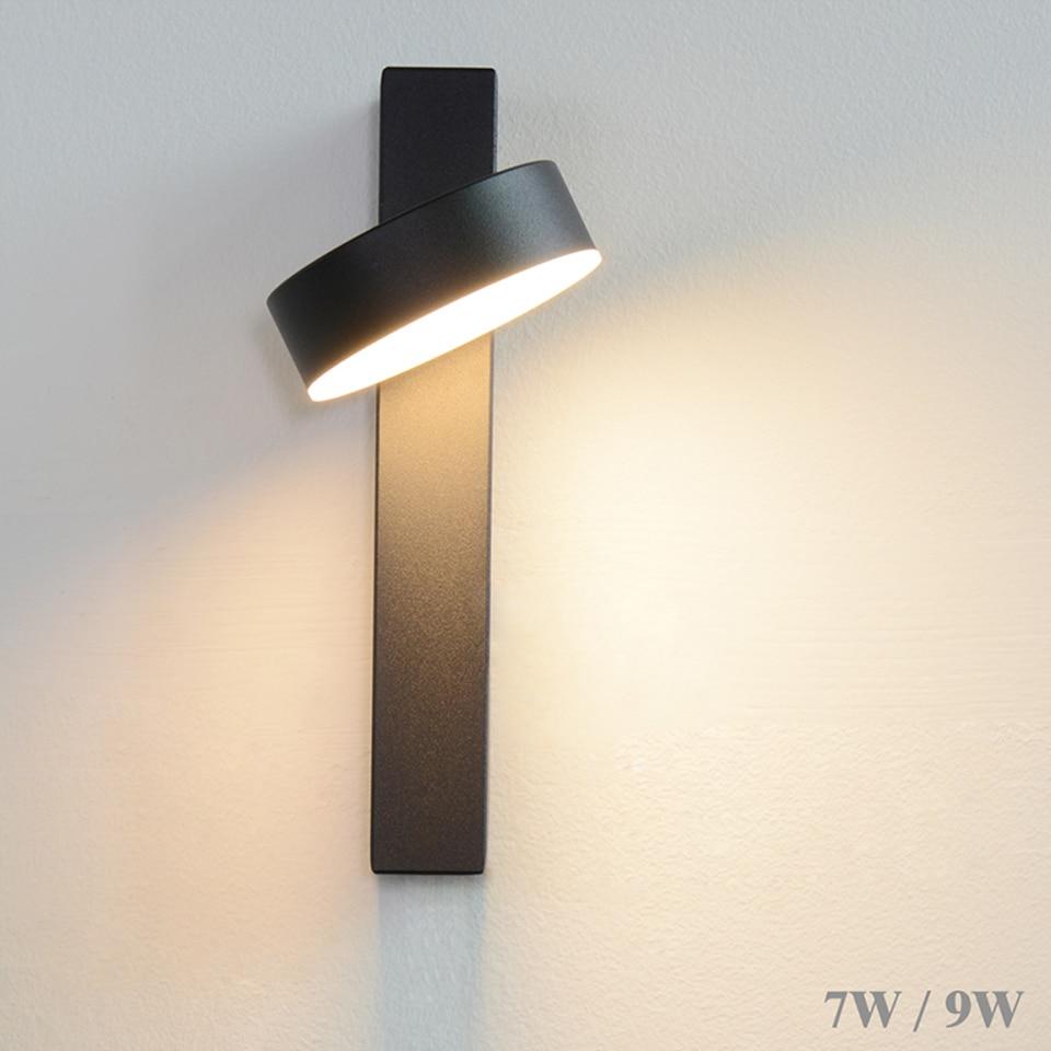 LED wall lamp with switch 7W 9W bedroom living room Nordic modern wall light aisle study reading sconce white black wall lamps