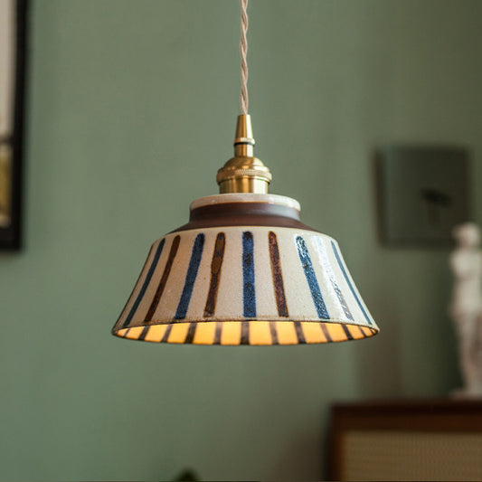 Chinese-style Retro Tea Room Colored Glazed Ceramic Blue-and-white Pendant Lamp