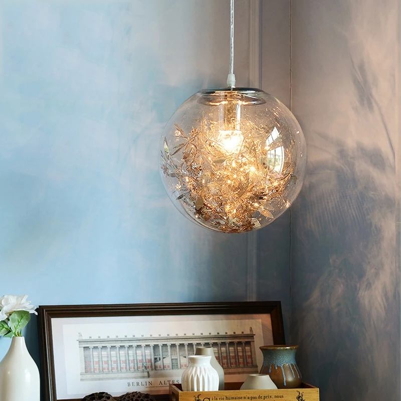 Nordic Glass Ball Flower Pendant Light LED E27 With 4 Colors Loft Modern Hanging Lamp For Living Room Bedroom Kitchen Restaurant