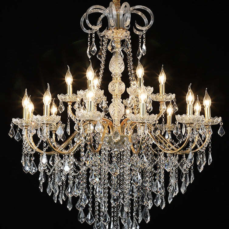 Living Room Chandelier Golden Wrought Iron Crystal Lamp Restaurant Atmosphere Hotel Hall Lamp Candle Lamp