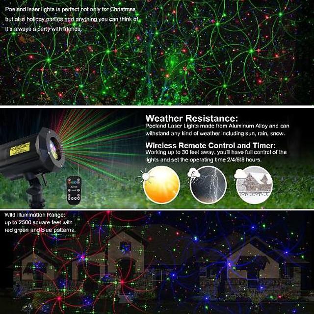 1pcs x-35p-b 8 patterns in 1 rgb  dots star christmas laser light projector outdoor garden laser christmas lights with rf remote control and security lock