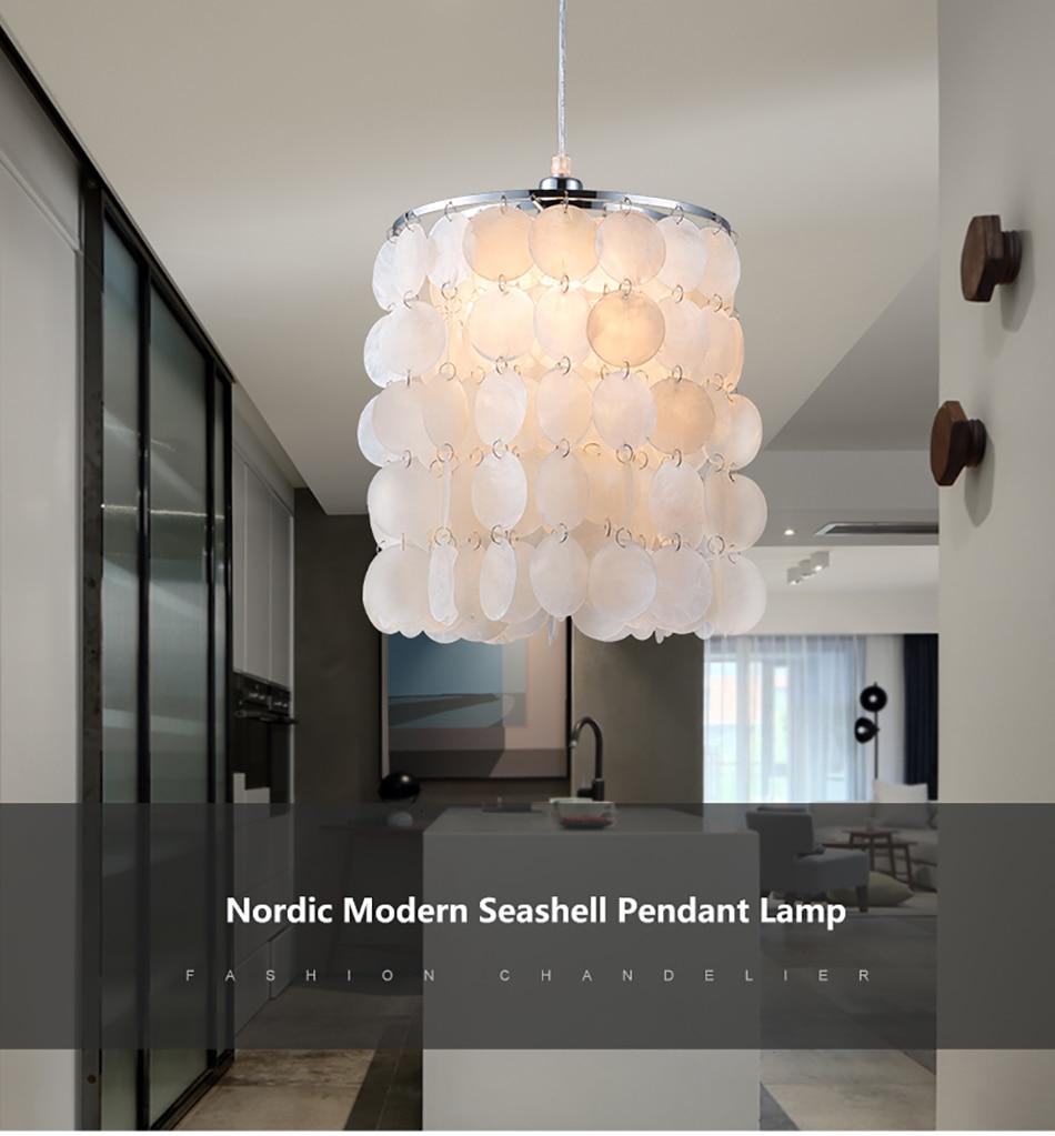 DIY Modern White Natural Seashell Pendant Lamps E14 LED Shell Lighting For Dining Room Living Room Kitchen Bedroom Home Fixture
