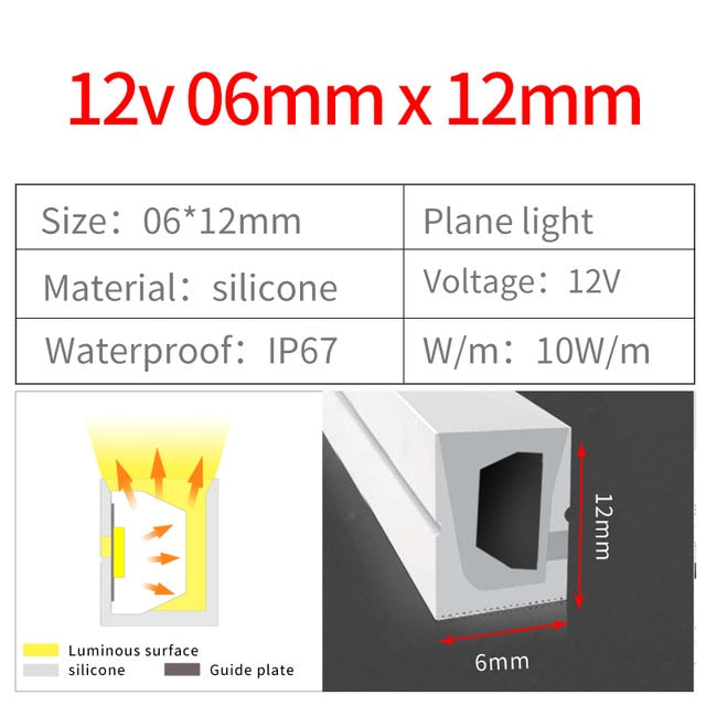 12/24v Flexible Waterproof Silicone LED Light Strip Silica Gel Soft Lamp Tube 1m - 5m IP67 Neon Rope LED Light Band