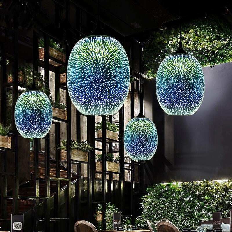 Modern 3D Colorful Romantic Starry Sky Hanging Glass Shade Pendant Lamp Lights Fixture E27 For Bedroom Restaurant Living Room